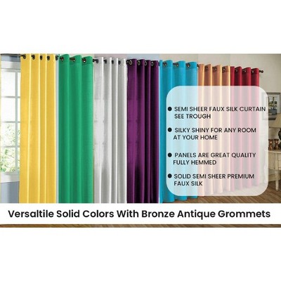 Beige Faux Silk Sheer Grommet Window Curtain Panels