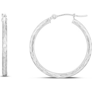 14k White Gold 2mm Diamond Cut Tube Hoop Earrings - 1 of 3