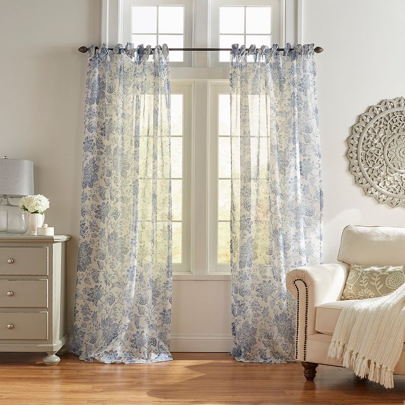 Westport Floral Tie-Top Cottagecore Sheer Single Window Curtain Panel - Elrene Home Fashions, 1 of 4