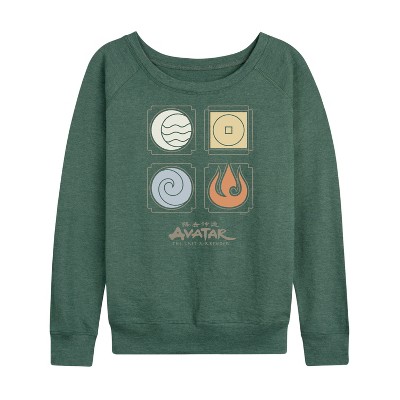 Women's - Avatar: The Last Airbender - Nations Symbols Lightweight French Terry Wide Neck Long Sleeve Shirt