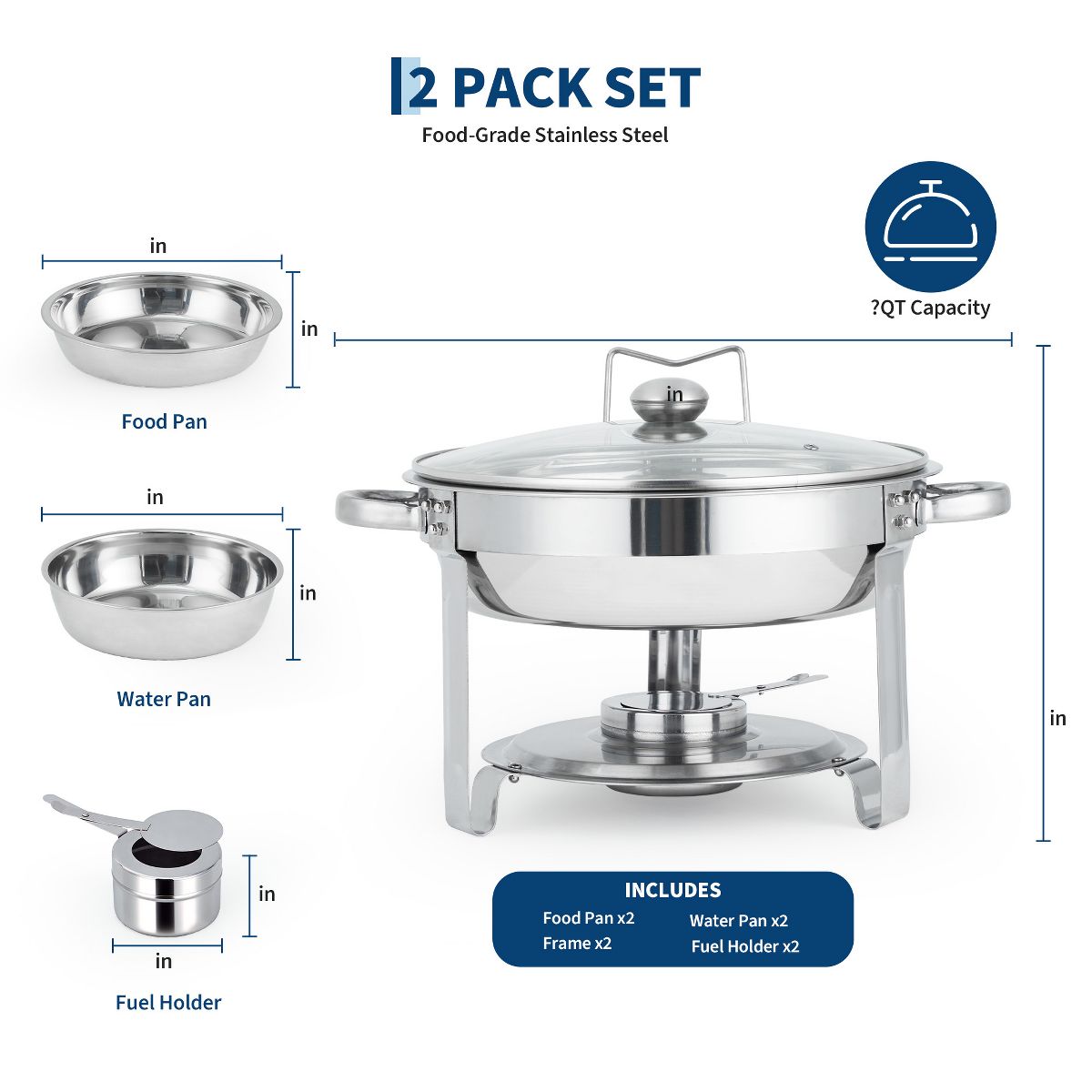Garvee Chafing Dishes for Buffet, 2 Pack Round Chafing Dish Buffet Set, 5 QT Chafer Food Warmer with Lid, Food Warmers for Parties Catering Events - thumbnail 8