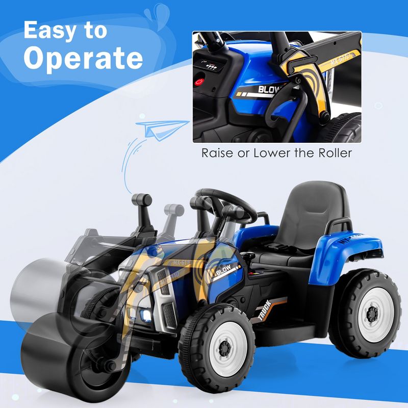 Costway Kids Ride On Roller 12V Electric Tractor Remote w/ Music & LED Light Yellow\Blue\Pink\Red, 5 of 11