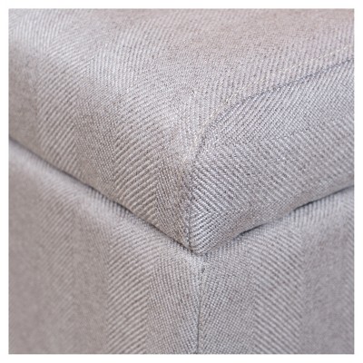 Light Grey Fabric Storage Ottoman with Birch Legs