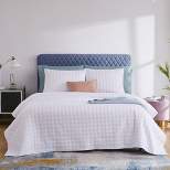 White Quilt Set King Size, Geometric Stitched Soft Bedspread Coverlet Set for All Season