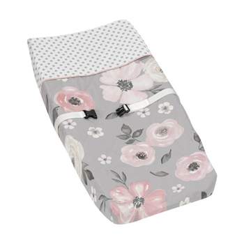 Sweet Jojo Designs Girl Changing Pad Cover Watercolor Floral Grey and Pink