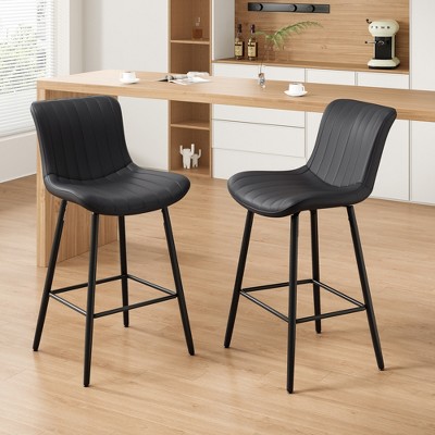 SKRAN Counter Height Bar Stools, Faux Leather Barstool Set of 2, Fabric Seat and Back for Dining Room, Kitchen and Islands