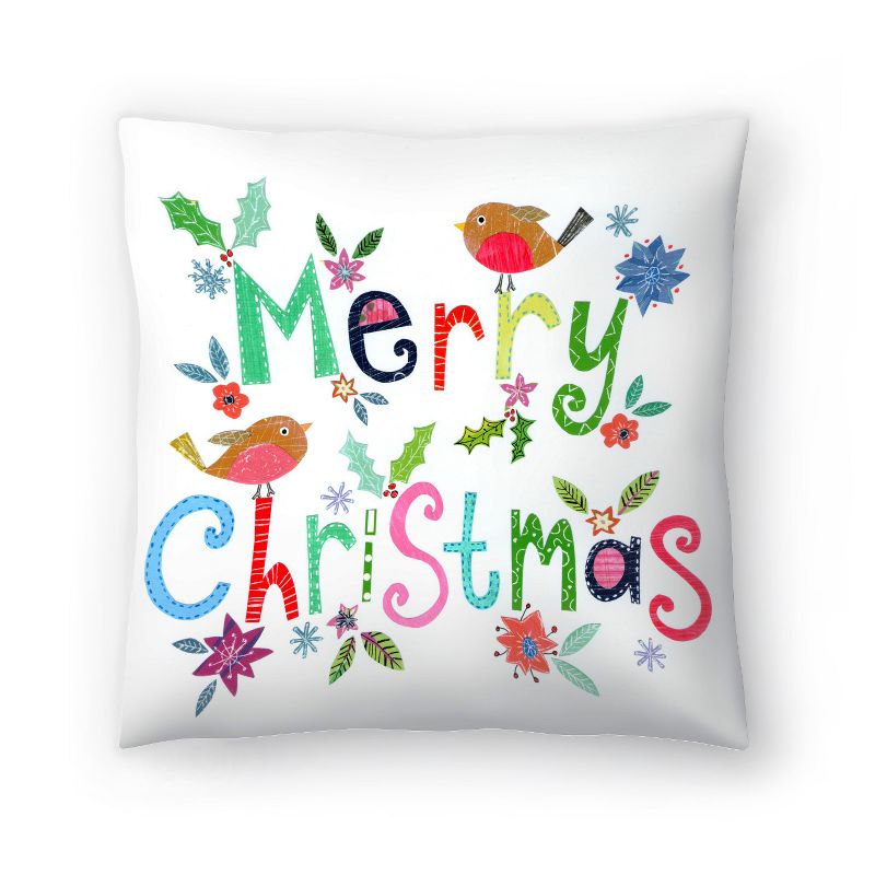 Americanflat Kids Merry Christmas Robins By Liz And Kate Pope Throw Pillow, 1 of 6