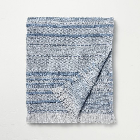 Heathered Stripe Tasseled Woven Throw Blanket Blue - Hearth & Hand™ with  Magnolia