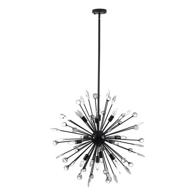 LLHZSY 8/12-Light Modern Black Sputnik Pendant Starburst Firework Crystal Chandelier - W26.77"/31.49"