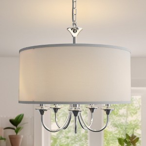 YANSUN 80.5 in. 5-Light Silver Drum Chandelier Modern Branch Arm Pendant Light E12 Base for Dining Room Kitchen Living Room - 1 of 1