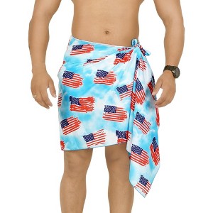 LA LEELA Men's Patriotic 4th of July USA Flag Swimwear Summer Sarong Swim Trunk Pareo Beach Wrap One Size US Flag Blue - 1 of 4