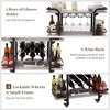 ZACHVO Bar Cart with 3 Shelves, 8 Bottle Racks & 4 Glass Holders, Light Grey & Black Metal, Lockable Wheels, for Home & Outdoor - 4 of 4