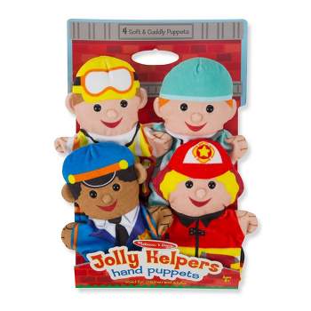 Melissa & Doug Jolly Helpers Hand Puppets (Set of 4) - Construction Worker, Doctor, Police Officer, and Firefighter