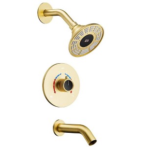 CRANACH Single Handle LCD Tub Shower Faucet in Brushed Nickel whith Temperature Display (Valve Included) - 1 of 4