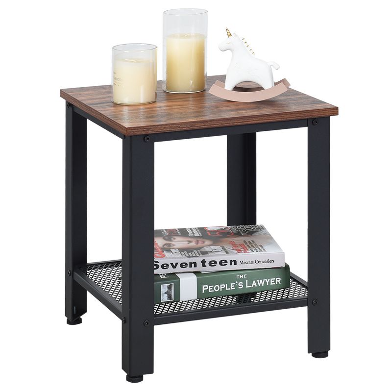 Industrial End Table 2-Tier Side Table W/Storage Shelf  Rustic Sofa Table Black, 1 of 10