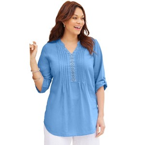 Catherines Women's Plus Size Pleated Linen Tunic - 1 of 4