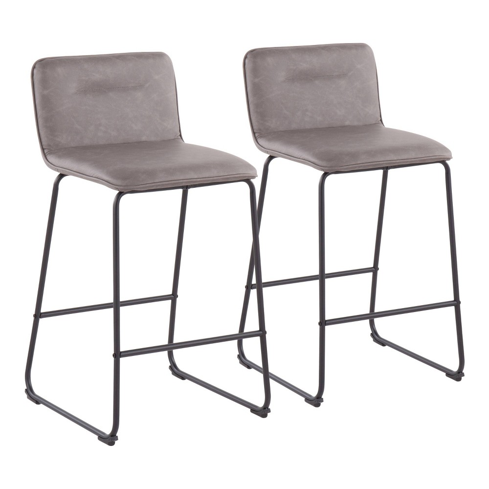 Photos - Chair Set of 2 Casper Contemporary Counter Height Barstools Metal/Faux Leather B