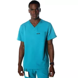 Members Only Men's Scrub Top With Waist & Sleeve Pockets