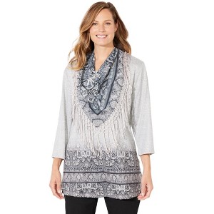 Catherines Women's Plus Size Scarf And Tunic Duet - 1 of 4