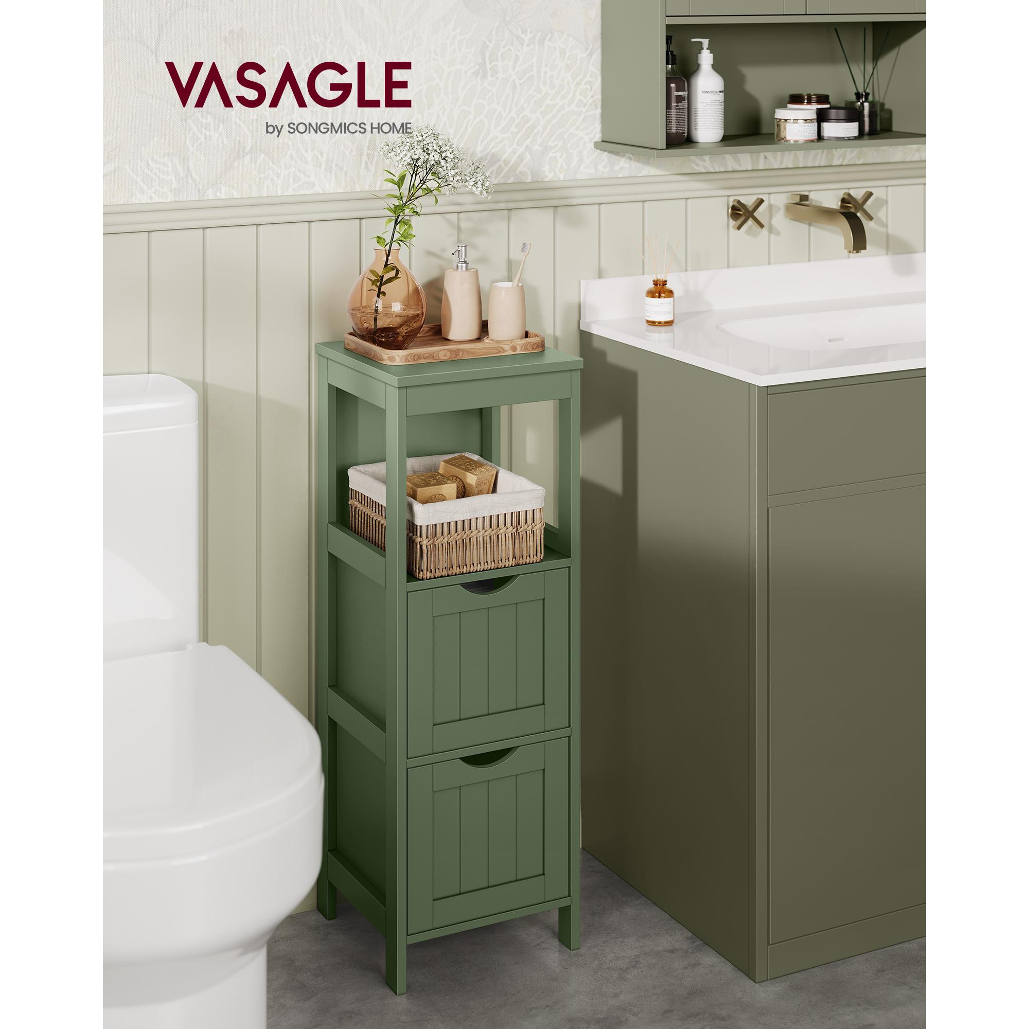 2-Drawer Storage Cabinet with Open Shelf, Freestanding Organizer Unit, Modern Design, Green