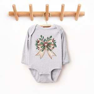 The Juniper Shop Holly Leaves Coquette Baby Long Sleeve Bodysuit - 12 Month - Heather Grey - 1 of 3