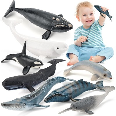 TEMI 8-Piece Whale Figurines Set, Realistic Ocean Animal Toys Including Beluga, Orca and Blue Whale
