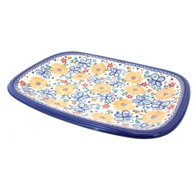 Blue Rose Polish Pottery Butterfly Large Rectangular Serving Platter