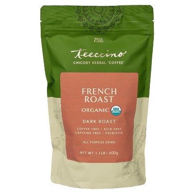 Teeccino French Roast Chicory Herbal Coffee, 11 Oz, That’s Prebiotic, Caffeine-Free & Acid Free, Dark Roast