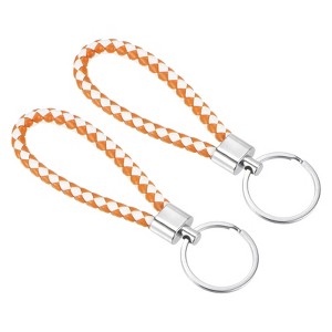 Unique Bargains Braided PU Leather Car Wallet Keychain with Stainless Steel Key Rings 2 Pcs - 1 of 3