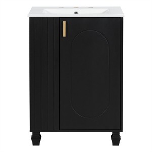 XINGHANZHENXUAN Bathroom Vanity with Sink, Solid Wood Cabinet with Soft-Close Doors, Side Storage & Ceramic Sink (Faucet Not Included) - 1 of 4