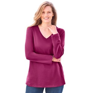 Woman Within Plus Size Perfect Long-Sleeve V-Neck Tee - 1 of 4