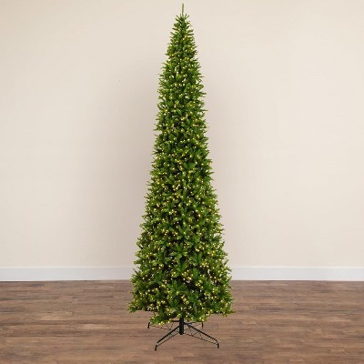 HomeStock  15ft PreLit Slim Classic Pine Artificial Christmas Tree with 1900 Warm White lights with Ornament, X-Mas Tree