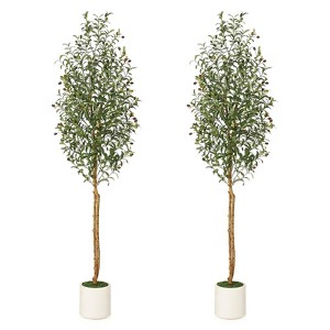 Artificial Double Rod Olive Trees, Natural Wood Trunk and Lifelike Fruits, Artificial Potted Tree - 1 of 4