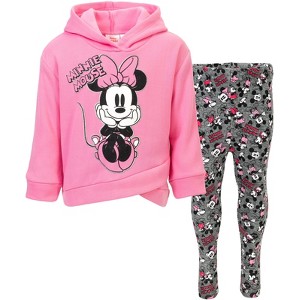 Disney Minnie Mouse Mickey Mouse Girls Pullover Fleece Hoodie and Leggings Outfit Set Toddler - 1 of 4