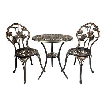 Zia 3-Piece Patio Bistro Table Set in Oil Rubbed Bronze | Kinger Home