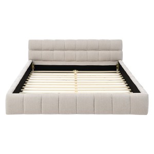 VYNXARIA Cozy and Stylish Beige Queen Platform Bed with Headboard: Thick Chenille Fabric, Solid Frame, No Box Spring Needed - 1 of 4