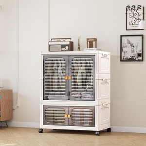 2 Tier Baby Wardrobe Closet with Transparent Grey Doors, Collapsible Storage Bins with Wheels-for Baby pet Clothes Daily Necessities,with Lid - 1 of 4
