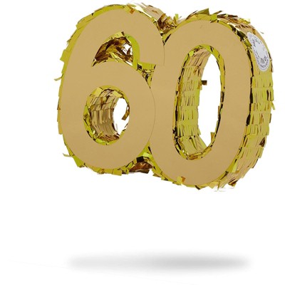 Mini Number Pinata 60 for 60th Birthday & Anniversary, Gold Foil