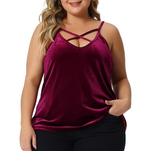 Agnes Orinda Women's Plus Size Christmas Criss Cross Spaghetti Strap Fashion Velvet V Neck Camisole - 1 of 4