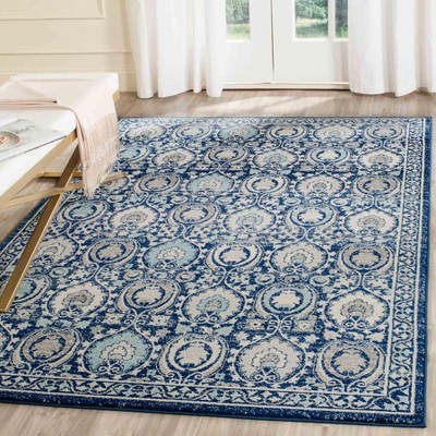 Blue and Ivory High Pile Synthetic Area Rug, 6'7" x 9'