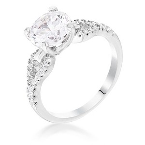 Slickblue Women’s 2.11Ct Round Cut CZ Engagement Ring, Rhodium Plated, Ribbon Design, Silvertone Brass, Size 8-10 - 1 of 3