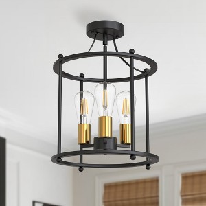 YANSUN 13 in. 3-Light Black and Gold Farmhouse Semi Flush Mount Ceiling Light ¡§C Vintage Charm for Dining Room Entryway - 1 of 1