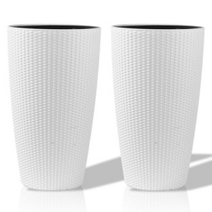 Gulches 22.5 White Imitation Rattan Planter with Automatic Watering System - Indoor/Outdoor, 2-Pack - 1 of 4