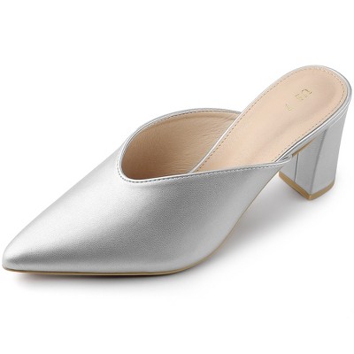 Allegra K Women's Closed Pointed Toe Slip-on Chunky Heels Slides Mules