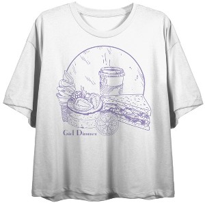 Girl Dinner Ice Cream, Sandwich, & Coffee Women's White Cropped Tee - 1 of 3