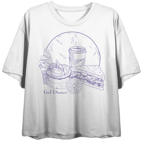 Girl Dinner Ice Cream, Sandwich, & Coffee Women's White Cropped Tee - image 1 of 3