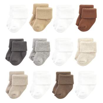 Hudson Baby Cotton Rich Newborn and Terry Socks, Neutral Tones