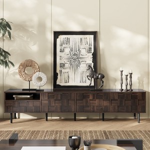 PAGED Rattan TV Stand with Variable Color Light Strip, Wooden TV Console with Adjustable Shelf and Metal Leg, TV Stands for Living Room - 1 of 4