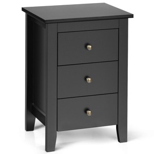 Costway Nightstand End Beside Sofa Table Cabinet w/ 3 Drawers Bedroom Furniture Black - 1 of 4