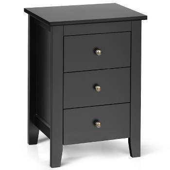 Costway Nightstand End Beside Sofa Table Cabinet w/ 3 Drawers Bedroom Furniture Black